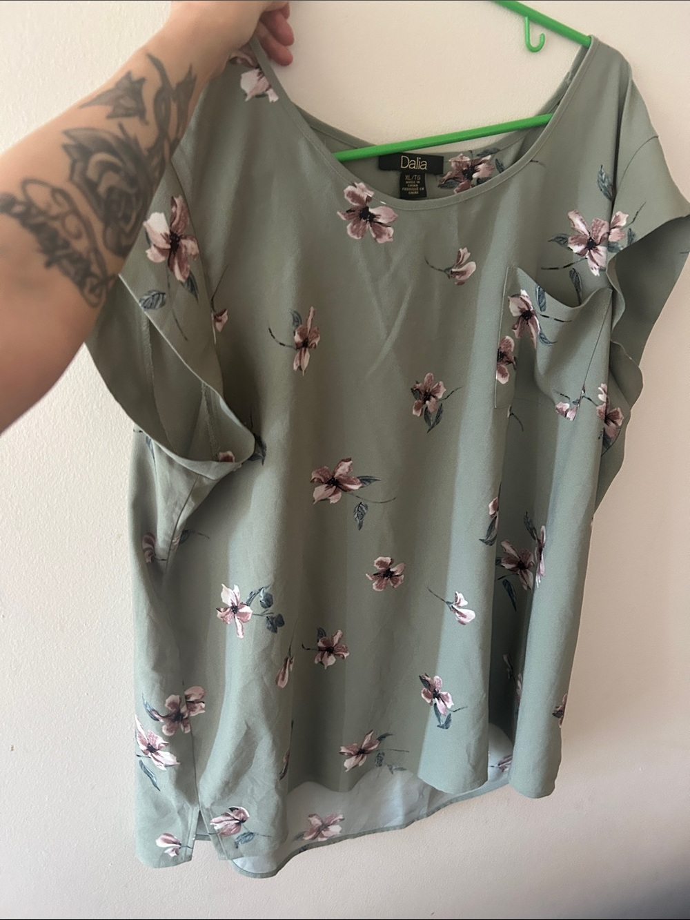 Dalia Mint Green Floral Short-Sleeve Blouse